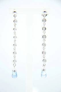 Earrings in chain composition with diamonds and aquamarine